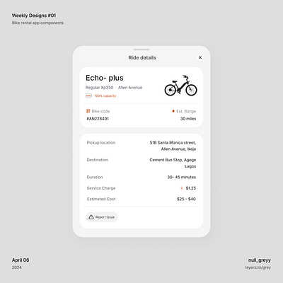 Day 1 - Bike Rental App Component. app application design biking components ios minimal mobile renting riding ui uiux