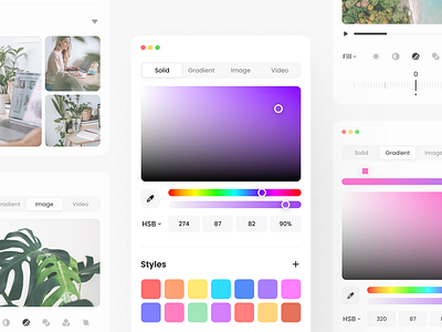 Color Picker, Gradient, & Media Editor 🎨 clean color picker component concept design system figma fill settings gradient interface minimal picker saas ui ux