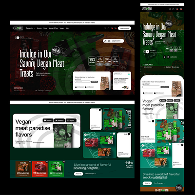 Vegan Meaty Flavoured Snacks Concept #3 branding design landingpage product design qeilow qeilowdev qeilowstudios ui ux webdesign webdevelopment website