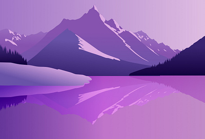 Mountain Range Overlooking a Lake graphic design illustration purple palette vector