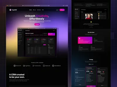 Cupid AI - All in one AI Tool ai ai tool artificial creativity dark dashboard dark pink dark ui inspiration section design