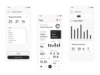 Fitness/Meal Tracker App - UI Exploration app application design fitness illustration iphone minimalist mobile product design ui ui design