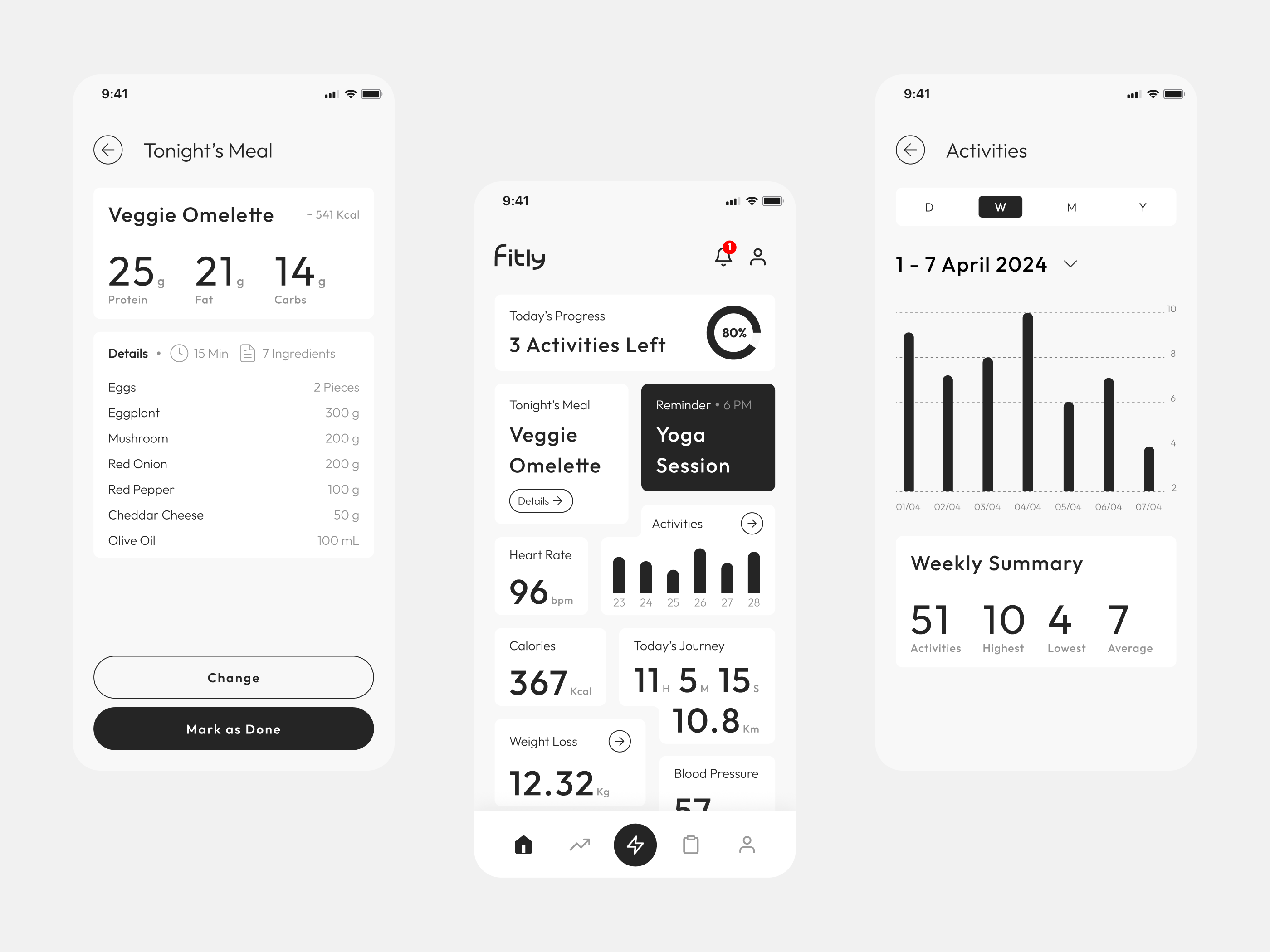 Fitness/Meal Tracker App - UI Exploration app application design fitness illustration iphone minimalist mobile product design ui ui design