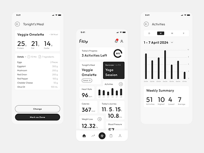 Fitness/Meal Tracker App - UI Exploration app application design fitness illustration iphone minimalist mobile product design ui ui design