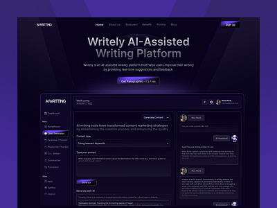 Writely AI Writing | Website UI Design ai artificial intelligence backbencherstudio design figma landing page strategic ui ui ui design project uiux user experience user interface design ux ux research web design website website design website ui design writing writing assistant