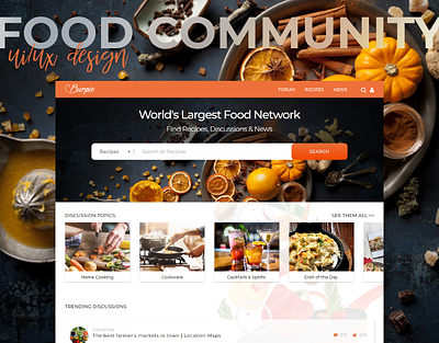 Food Community Website community design food forum orange recipe ui website