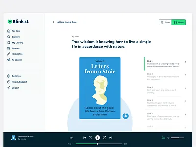 Blinkist desktop audio player