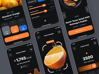 sandow UI Kit: AI Fitness App | Smart Nutrition Tracker UIUX bold dark mode diet diet app exercise app figma ui kit fitness fitness app fitness tracker fitness ui gym app healthcare minimal nutrition nutrition app nutrition tracker orange scan ui ui kit workout app