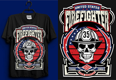 Fire Fighter T-Shirt Design | USA T-shirt Design | Tee america branding clean cloth creative department design emergency eye catcy fashion firefighter fireman flame helmet illustration modern shirt t shirt tee