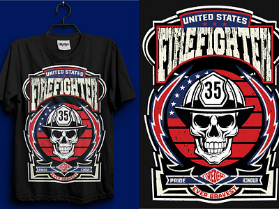 Fire Fighter T-Shirt Design | USA T-shirt Design | Tee america branding clean cloth creative department design emergency eye catcy fashion firefighter fireman flame helmet illustration modern shirt t shirt tee