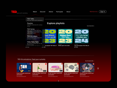 TED Redesign · Watch list section black and red design list section red black design redesign ted ted.com ui web design