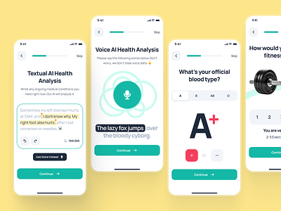 nightingale UI Kit: AI Medical & E-Pharma App Health Assessment ai assessment ai healthcare app ai medical app assessment clean figma ui kit health assessment healthcare app healthcare ui kit medical app medical assessment medical ui kit minimal onboarding personalized health teal ui kit virtual care virtual health yellow