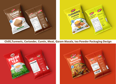 Chilli, Turmeric, Coriander, Cumin, Meat,GaramMasala, tea powder chilli powder garam masala graphic it solution masala label deisgn masala packaging masla design meat powder packaging tea packaging tea powder top deisng turmcnic powder