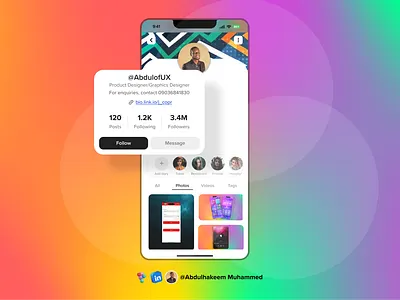 Social Media Mobile App UI design Concept - Profile Page Design app app design design mobile app design profile page profile page ui design profile ui design social media app ui uiux design