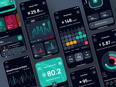 nightingale UI Kit: AI Medical & E-Pharmacy App | Health Metrics ai medical app dark mode doctor app figma ui kit green health monitoring health tracker health ui healthcare healthcare app healthcare ui medical app medical ui medication app minimal pharmacy app teal ui kit virtual care wellness app