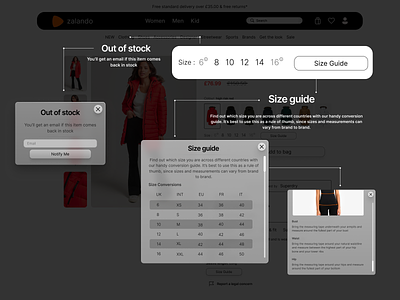 Zalando Redesign · Size section branding cloth brand web design out of stock section redesign size guide section design ui web design zalando zalando redesign zalando.com