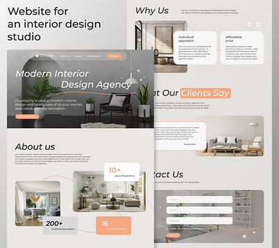 Website for an interior design studio branding ui