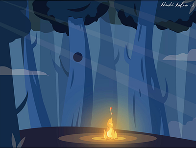 Forest Night animation 💙 2d 2danimation animatecc animation animation2d environment fire forest jungle night thunder