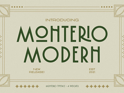 Monterio - Modern Art Deco Typeface art deco borders caps deco duo font greek ligature light modern open type ornamental frames save the date small caps template type family typeface vector wedding