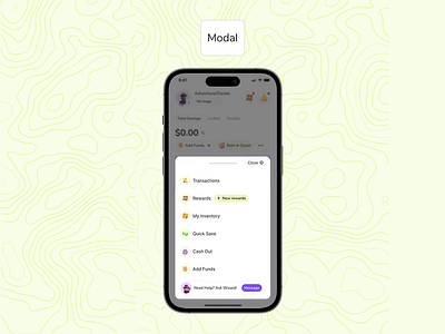 Save Quest features modal crypto design ui