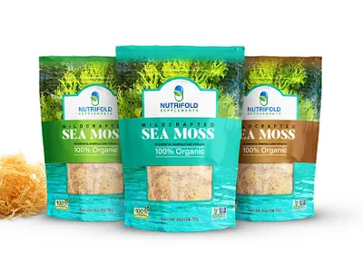 SEA MOSS POUCH PACKAGING DESIGN creative design designer food frofessional graphic design illustration label label design logo packaging plastick packaging pouch pouch design seea moss unick