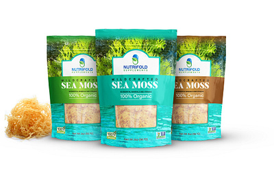 SEA MOSS POUCH PACKAGING DESIGN creative design designer food frofessional graphic design illustration label label design logo packaging plastick packaging pouch pouch design seea moss unick