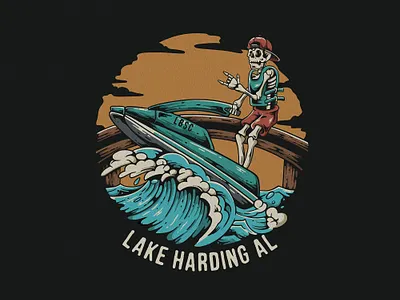 LAKE HARDING AL apparel appareldesign cartoon cartoonvintage cuatomillustration customdesign handdrawn illustration jetski ocean outdoor retro skeleton tshirt tshirtdesign vector vintage vintageartwork vintagedrawing vintageillustration