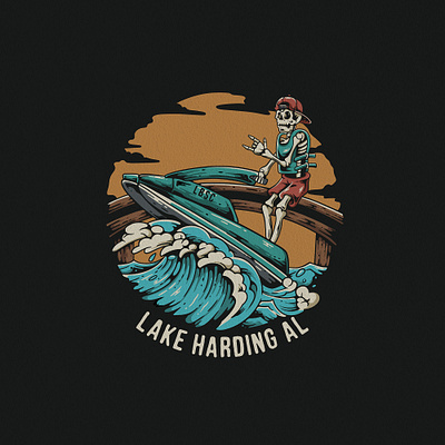 LAKE HARDING AL apparel appareldesign cartoon cartoonvintage cuatomillustration customdesign handdrawn illustration jetski ocean outdoor retro skeleton tshirt tshirtdesign vector vintage vintageartwork vintagedrawing vintageillustration