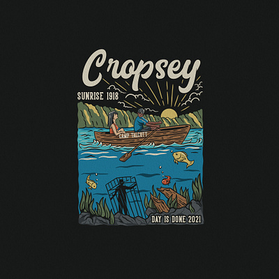 CROPSEY apparel appareldesign cartoon cartoonvintage customdesign customillustration fish illustration retro sunset tshirt tshirtdesign vector vintage vintageartwork vintagedrawing vintageillustration