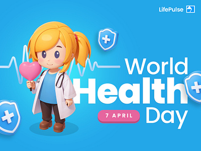 World Health Day 3d banner cartoon cute day doctor health heart hospital illustra illustration instagram pulse rendering social media