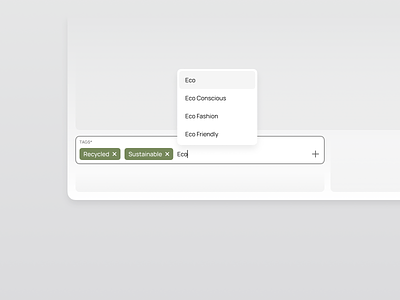 Add tags add ai clear clip create design flat input minimal new pill popup product design select suggestion tag tags typing ui ux