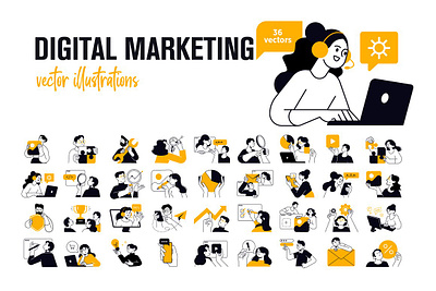 Digital marketing illustrations abstract analysis analytics business communication digital marketing illustrations illustration management marketing network object people seo social media technology vector