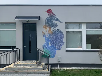 Dandelion engrave illustration kaunas lithuania mural neomural plugas spraypainting stencil walldecor