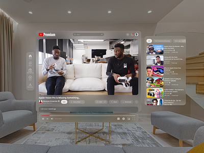 Youtube Application on Vision Pro app design apple vision pro application design dailyui design ui ui design ui ux vision pro vision pro design webapp design youtube app vision pro youtube application