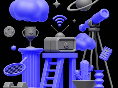 Space Things 3d blender branding design graphic design illustration retro sketch space visual design