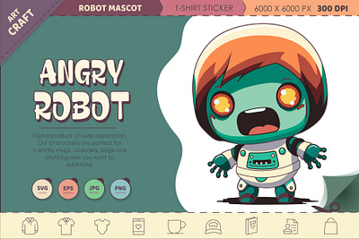 Angry Cartoon Robot. android cartoon character chibi comic cyborg machine mascot mechanism retro robot sticker