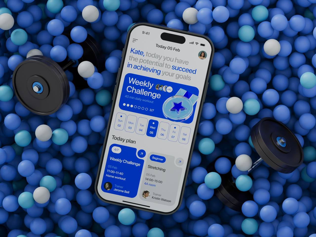 Fitness Application 3d app application arnold branding calendar cg cinema4d design fitness interface mobile redshift render rozov ui visualisation wnbl workout