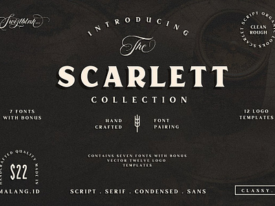 Scarlett Font Bundle font bundle headline lettering letterpress logo design logos organic fonts rough texture title vintage font