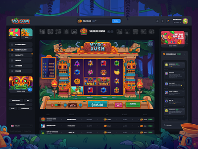 Voodoo Rush: Slot Game | Game Page casino casual game gambling game game uiux illustration in house games indians interface jungle live casino originals games product design slot game slot machine slot online slots uiux web design web3