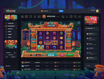 Voodoo Rush: Slot Game | Game Page casino casual game gambling game game uiux illustration in house games indians interface jungle live casino originals games product design slot game slot machine slot online slots uiux web design web3