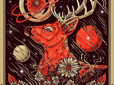 A Perfect Circle art cosmic deer drawing gig poster illustration nature poster poster design screen print
