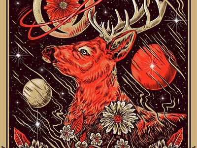 A Perfect Circle art cosmic deer drawing gig poster illustration nature poster poster design screen print