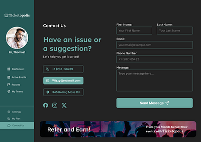 Ticketopolis Contact Us (UI Design Challenge) contact us figma graphic design minimalistic ui ui design ui ux