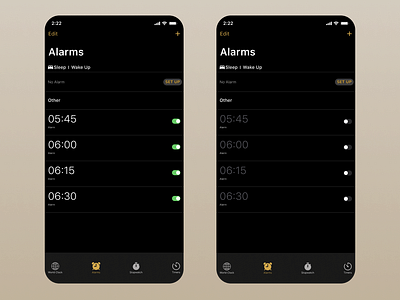 On/Off switch (iPhone alarms) alarmclock alram apple figma iphone ui