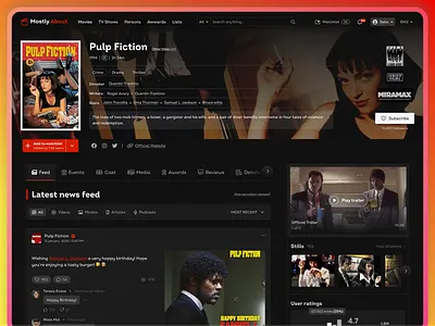 Movie / Films - Detail page | Desktop cinema dark dark design film imdb movie movie web design prototype quentin quentin tarantino sharia design tarantino trailer ui uma thurman ux