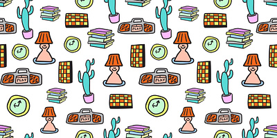 hobby seamless pattern backdrop background banner branding character design doodle flat graphic design hand drawing illustration interior papper pattern print seamless vector vector art wallpapper wrapping