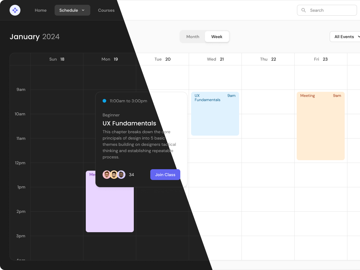 Calendar Week View Example by Baseline UI on Dribbble