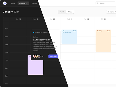Calendar Week View Example calendar dark mode design kit light mode product design ui kit