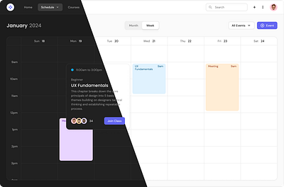 Calendar Week View Example calendar dark mode design kit light mode product design ui kit