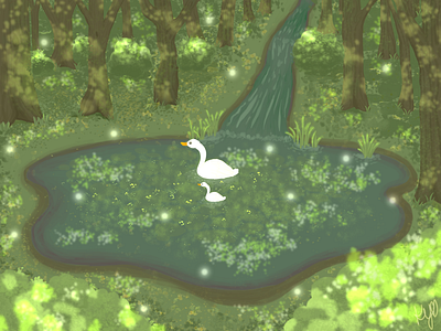 Duck Pond digital art digital painting duck pond ducks illustration illustrator nature painting pond spring swans